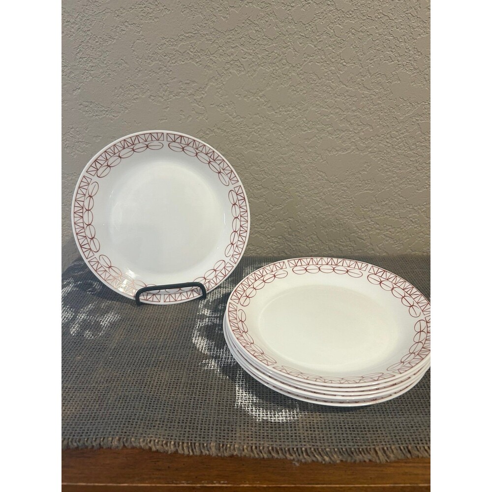 Corelle Everyday Expressions Graphic Stitch Salad Plates Set of 7 Red Geometric
